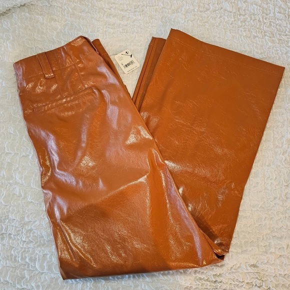 Free People Star Crossed Lovers PatentLeather Straight Leg Pants Brown Sz 8 - Picture 6 of 11